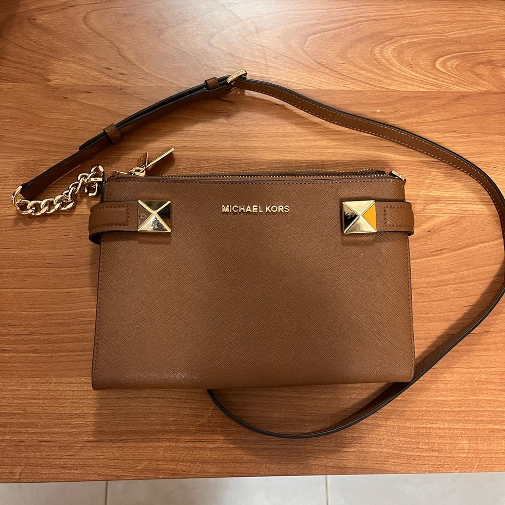 Michael Kors Brown Crossbody Bag with Gold Accents